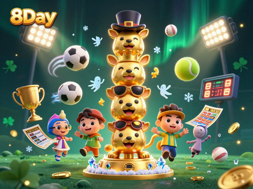 Experience thrilling gaming at 8Day with vibrant 3D casino elements and dynamic motion.