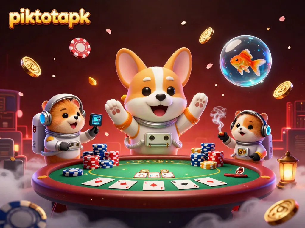 Experience the thrilling world of piktotoapk with an astronaut corgi in a zero-gravity casino.