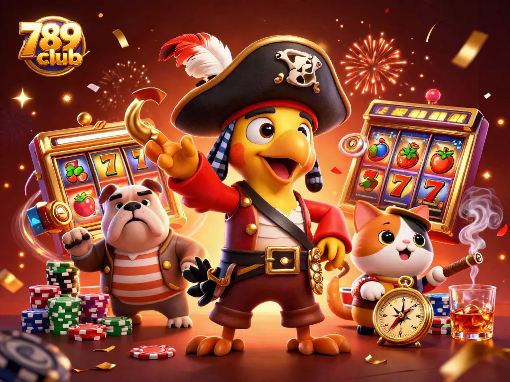 Experience 789club gaming action with vibrant scenes of slots and playful pirate characters.