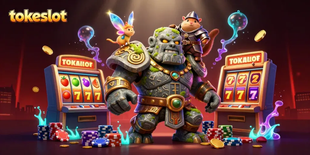 Experience the magic of tokeslot with vibrant casino scenes and engaging characters, showcasing jackpot excitement.