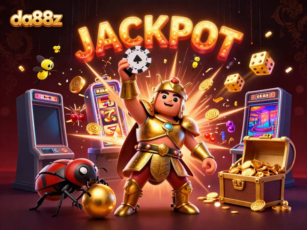 Experience the excitement of DA88z with a 3D illustration of a beetle conquering the casino world.