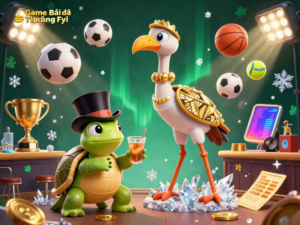 Experience excitement with Game Bài Đổi Thưởng Fyi in this dynamic casino scene full of colorful characters and sports elements.