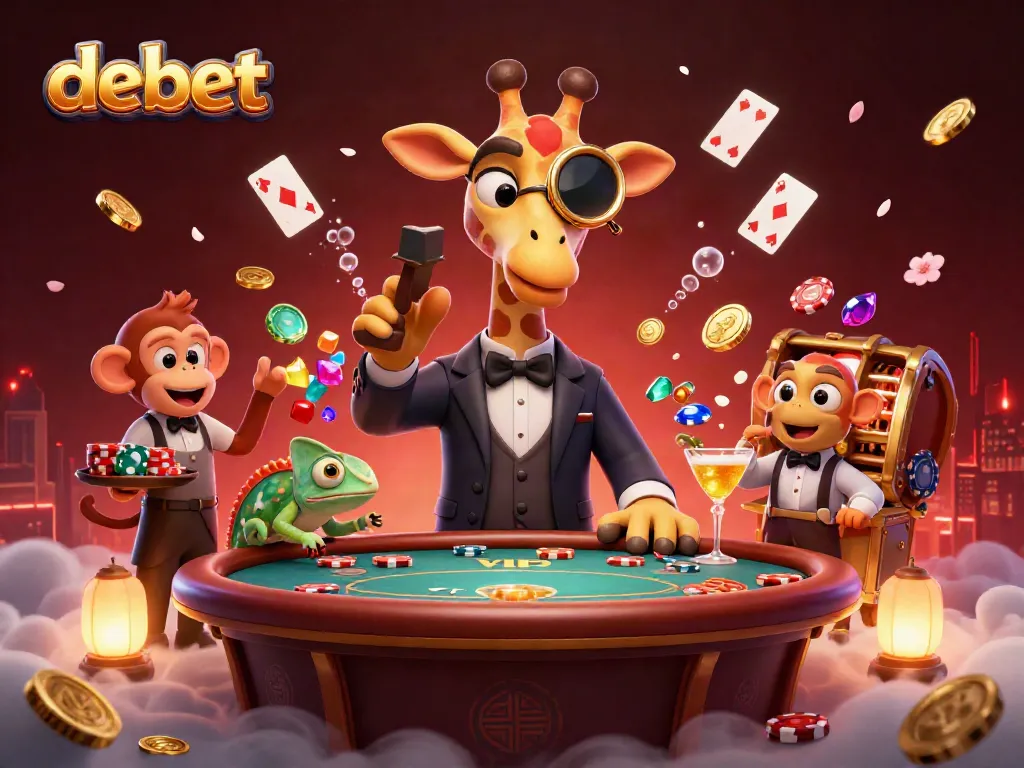 Experience thrilling gaming with debet's vibrant casino scene featuring lively characters and rich, dynamic elements.
