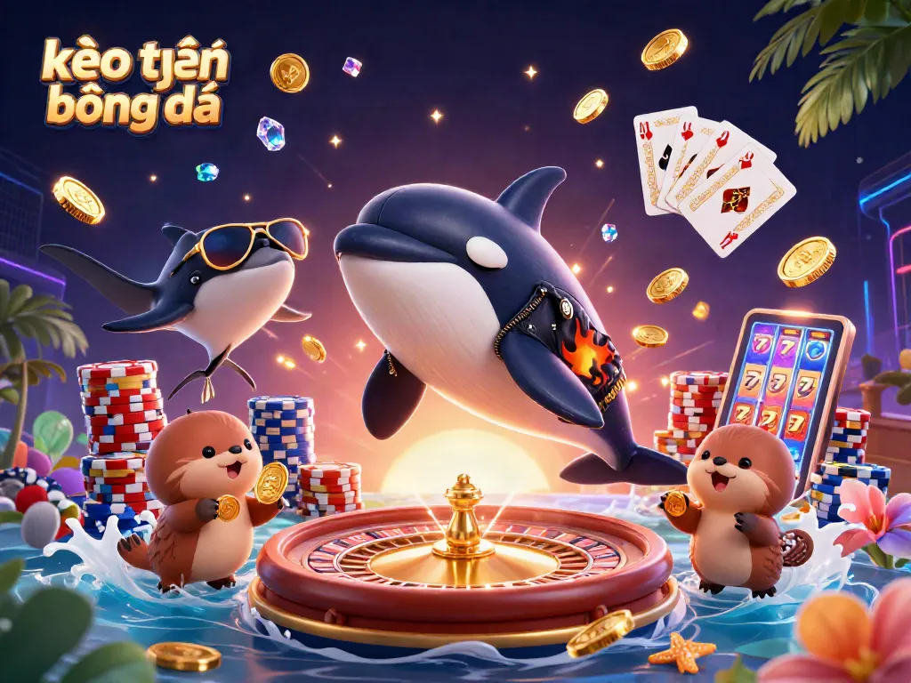 Nhận kèo trực tuyến bóng đá với các nhân vật cá cược và tiền vàng lấp lánh.