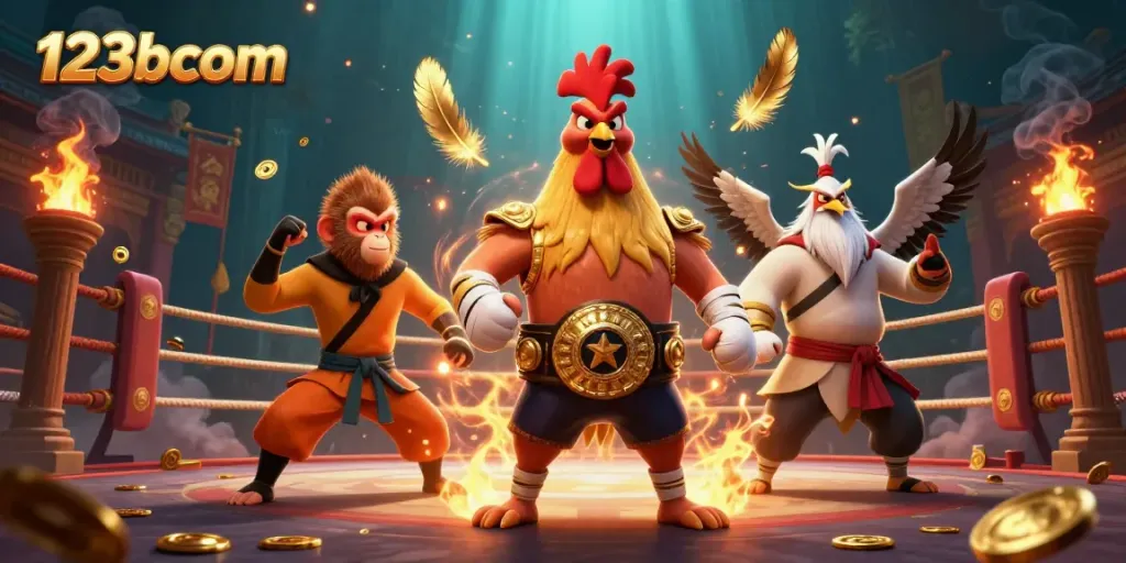 Engage in exciting gameplay at 123bcom with Muay Thai rooster and martial artists in action.