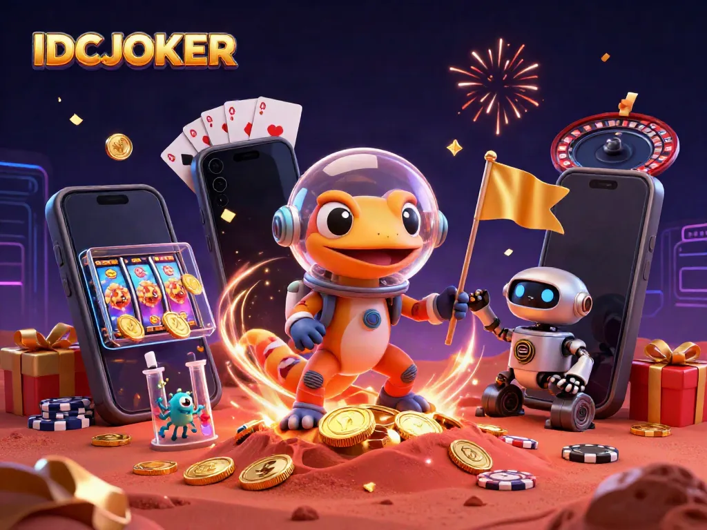 Experience the excitement of IDCJOKER with a Martian gecko uncovering a golden casino on Mars.