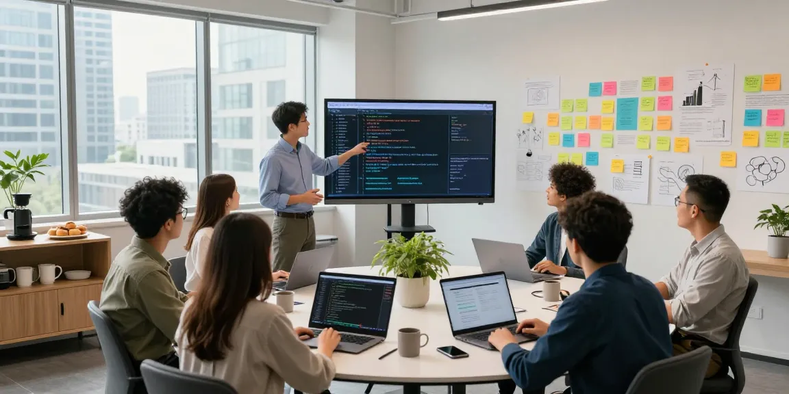 Motchill team of software developers collaborating in a modern office.