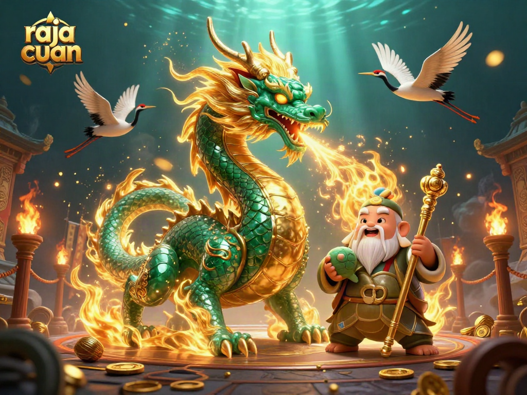 Experience raja cuan's thrilling moments with a dazzling jade dragon and dynamic gaming elements.