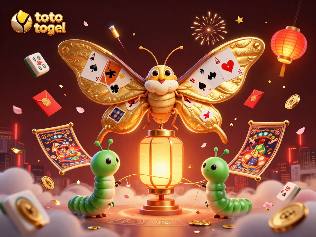 Toto togel memikat dengan ilustrasi kupu-kupu emas dan elemen kasino yang mencolok