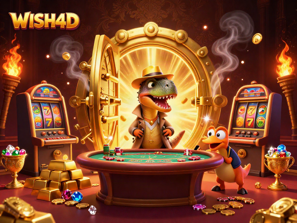Engage with WISH4D as a velociraptor card counter sneaks chips at a blackjack table.