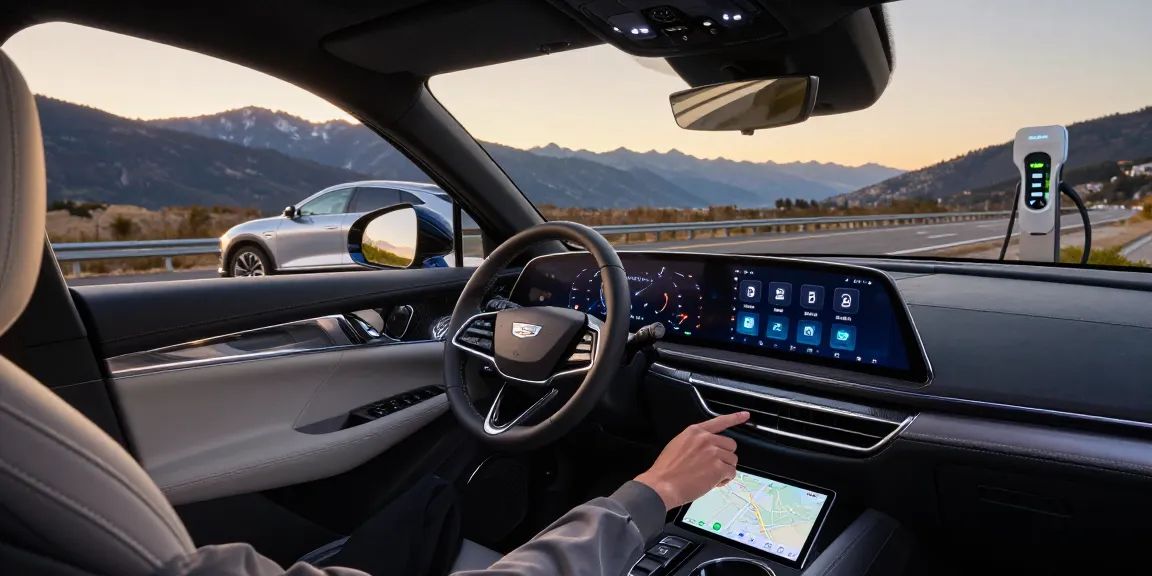 Cadillac Lyriq showcasing driving modes affecting battery usage on scenic highway, exploring do the driving modes in cadillac lyriq offer different ranges or battery usages?