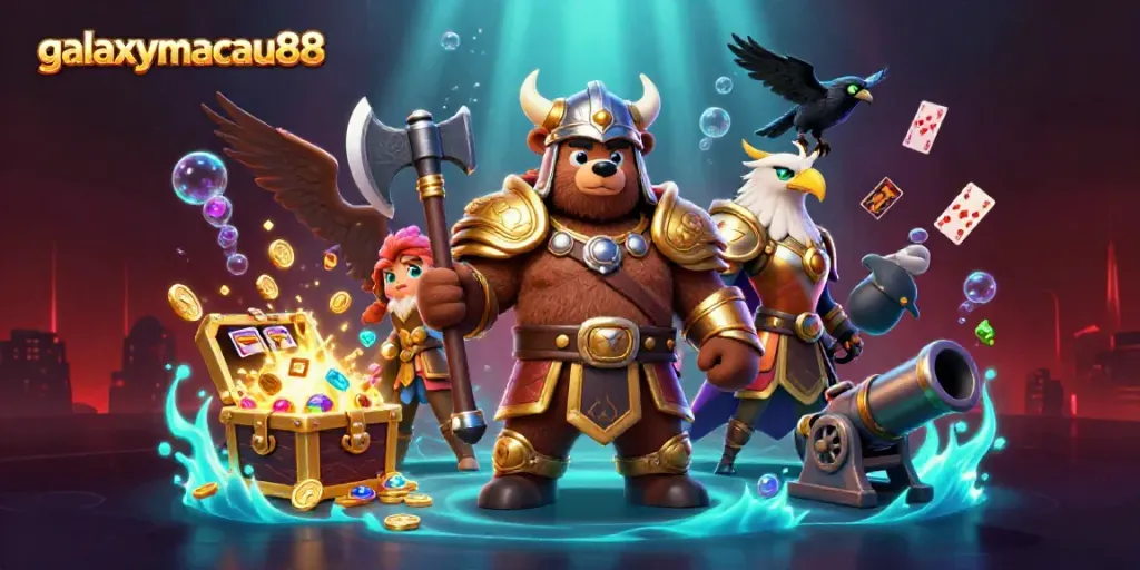 Engage in thrilling gameplay with galaxymacau88's dynamic casino scene featuring vibrant slot machines and adventure elements.