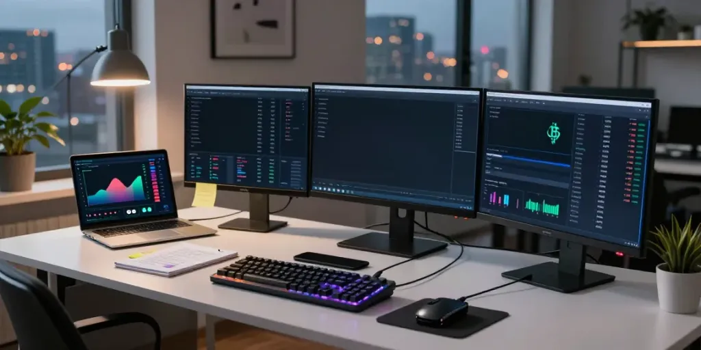 durov2 Hold verification in a secure cryptocurrency trading workspace with multiple monitors showing blockchain analytics.