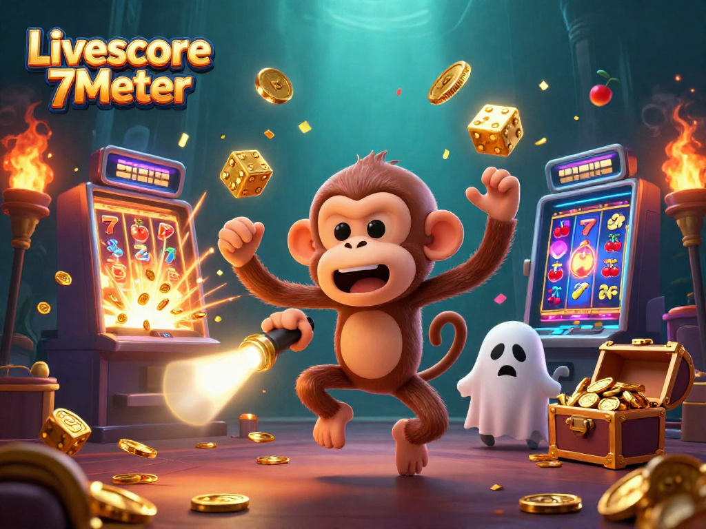 Celebrate wins at Livescore 7Meter with immersive gambling visuals featuring a playful poltergeist monkey.
