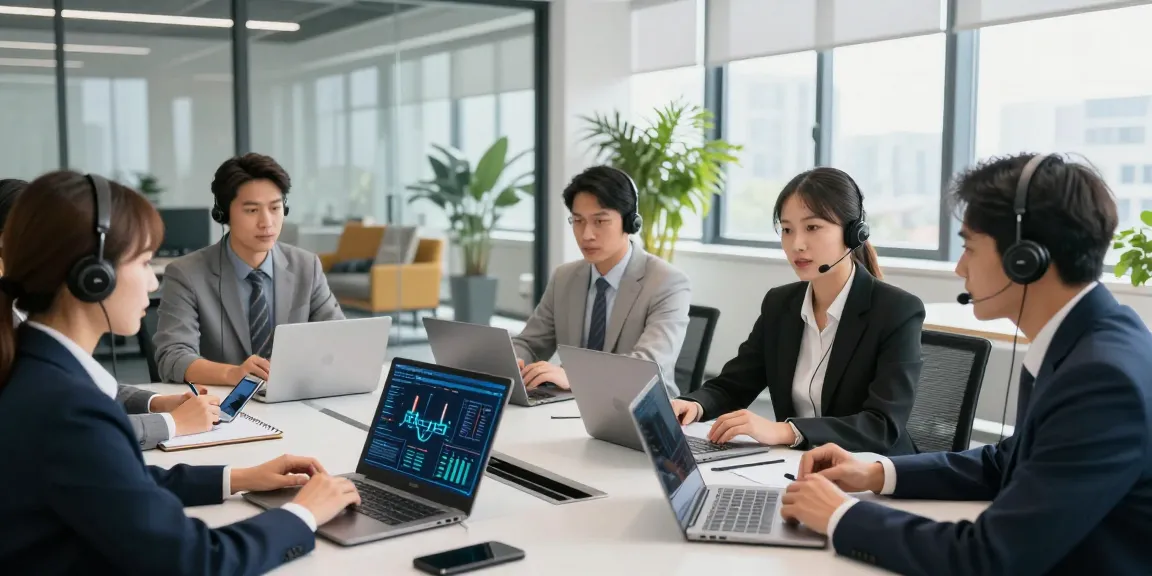 Collaborative team discussing business IT support strategies in a modern office setting.