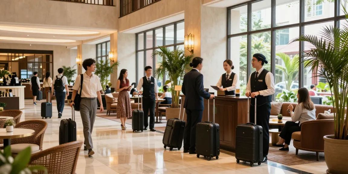 rokok88 guests enjoying The Orient Hotel's welcoming lobby experience