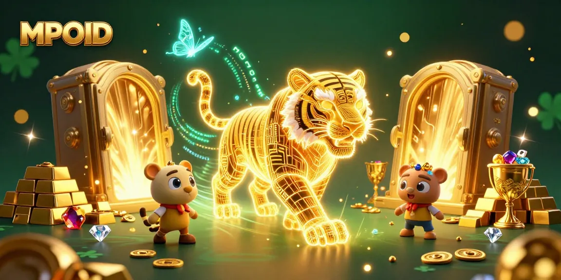 Engage with MPOID's dazzling digital casino adventure featuring neon characters and treasures.