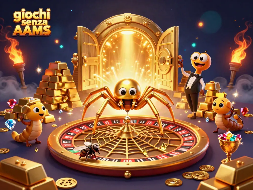 Gioca nei giochi senza AAMS con RTP elevato, circondato da spider d'oro e tesori.