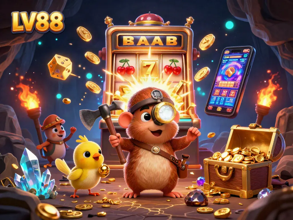Engage in thrilling gameplay with LV88’s vibrant casino illustration featuring jackpots and treasures!
