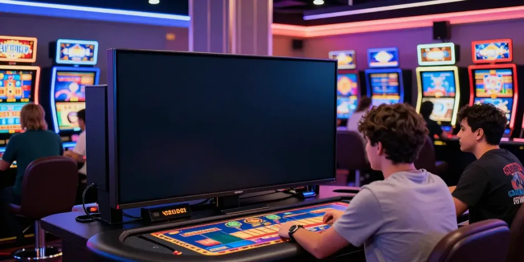 Engaging scene of players enjoying online casinos at a digital table with vibrant red88 branding.