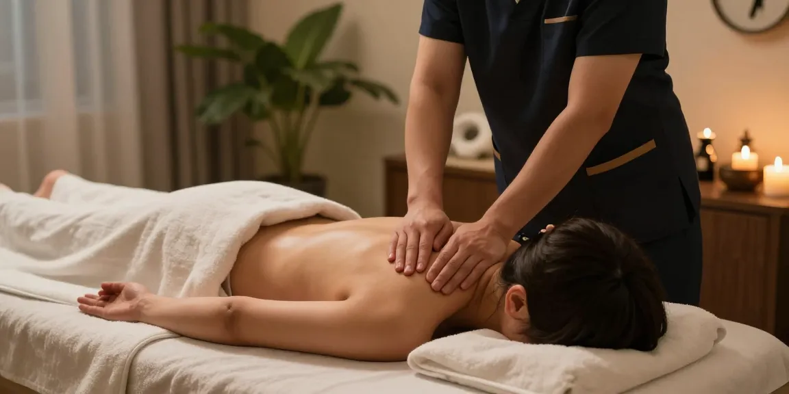 Client enjoying 김포출장마사지 in a tranquil spa setting with calming atmosphere.