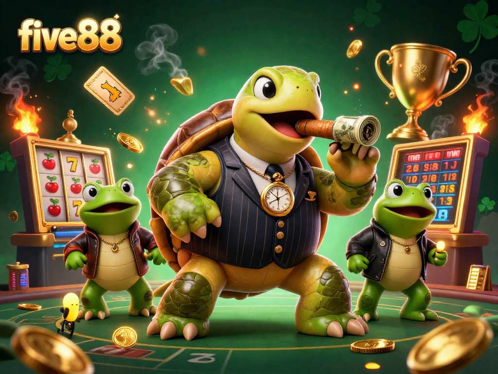 Spin the reels at five88 with a 3D turtle mobster and slot elements, bringing excitement to the game.