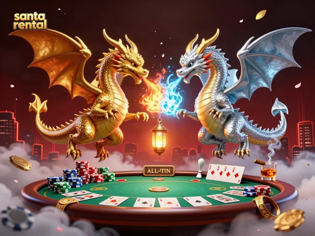 Engage with a vibrant scene depicting dragons symbolizing santa rental success in a casino setting.