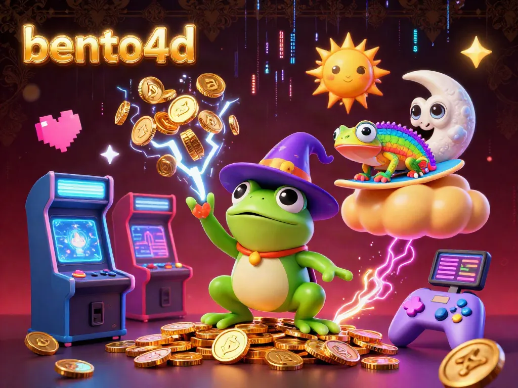Bet on bento4d with a thrilling 3D scene of cartoon characters amidst riches and gaming elements.