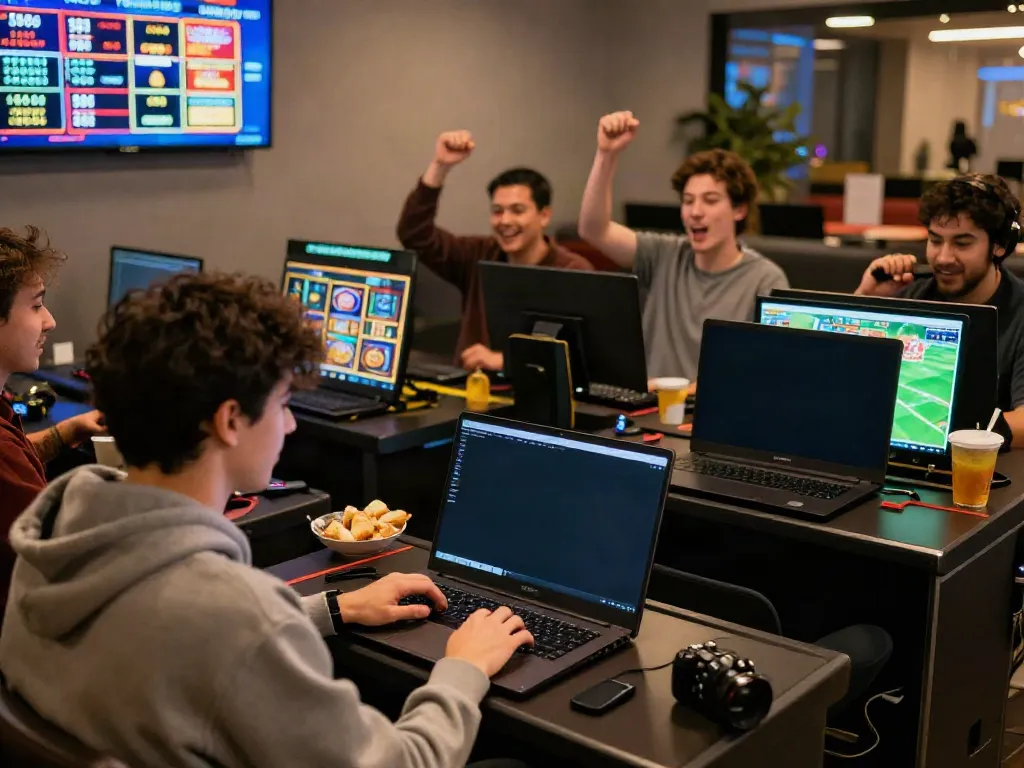 Players enjoying a lively online gaming session at DA88, showcasing engaging slot games and vibrant promotions.