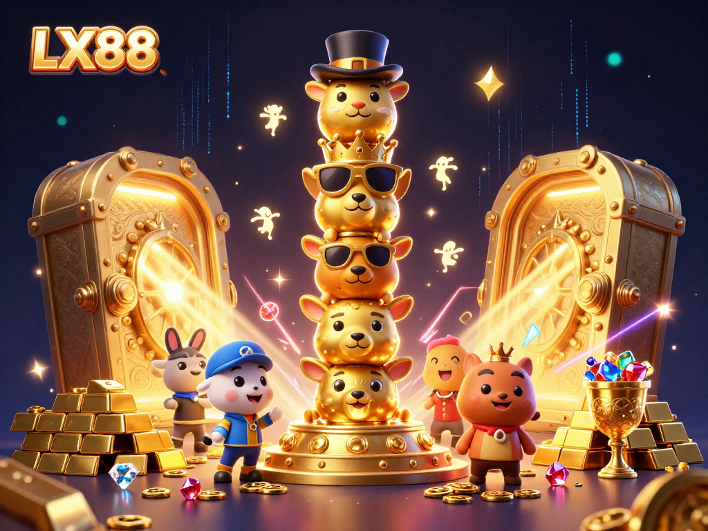 Experience exciting moments at LX88 with a vibrant illustration of a golden totem and casino elements.