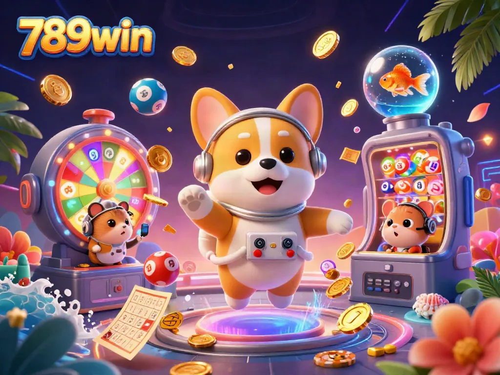 Engage with 789win's vibrant casino experience featuring a floating corgi astronaut and dynamic games.