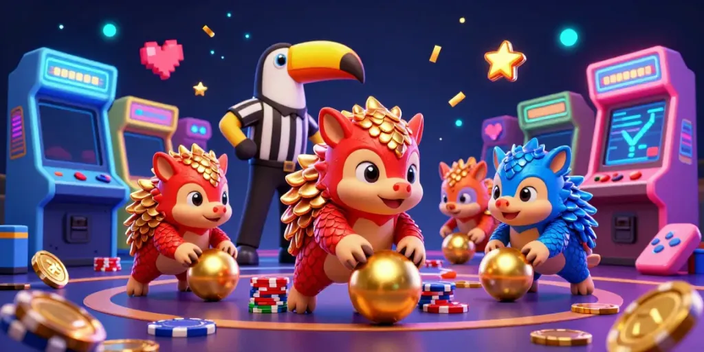 Experience thrilling gameplay interactions at 68WIN with dynamic pangolin characters amidst casino elements.