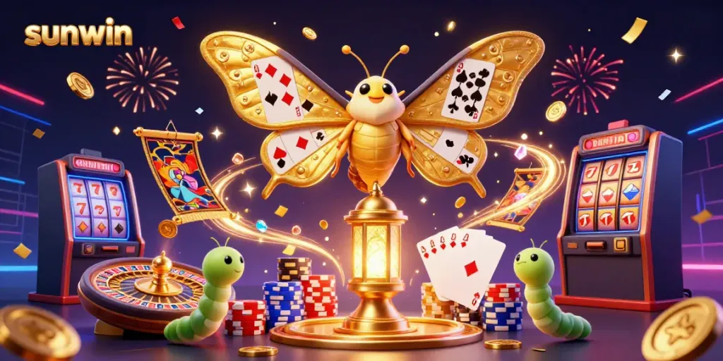 Engage in the vibrant world of sunwin with a dazzling display of golden coins, cards, and casino energy.