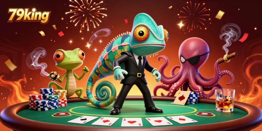 Experience thrilling poker at 79king with a vibrant casino setting and dynamic characters.