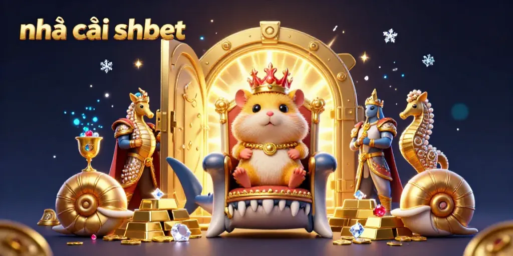 Experience gaming thrills with nhà cái shbet's vibrant 3D casino illustration showcasing a golden hamster king.