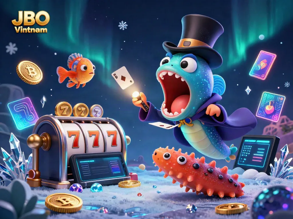 Perform thrilling card tricks with JBO Vietnam in a vibrant underwater casino scene.