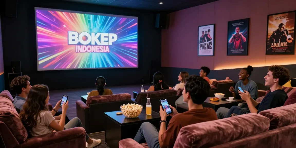 Bokep Indonesia gratis viewers enjoying a vibrant cinema atmosphere with friends, pop culture elements around.