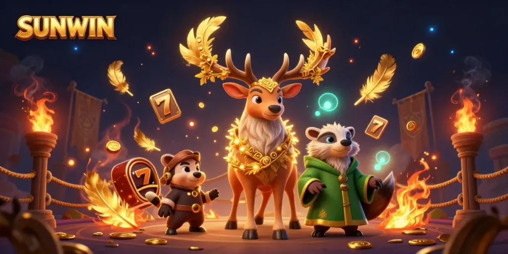 Engage with SUNWIN's vibrant casino experience featuring a mystical druid stag and badger.