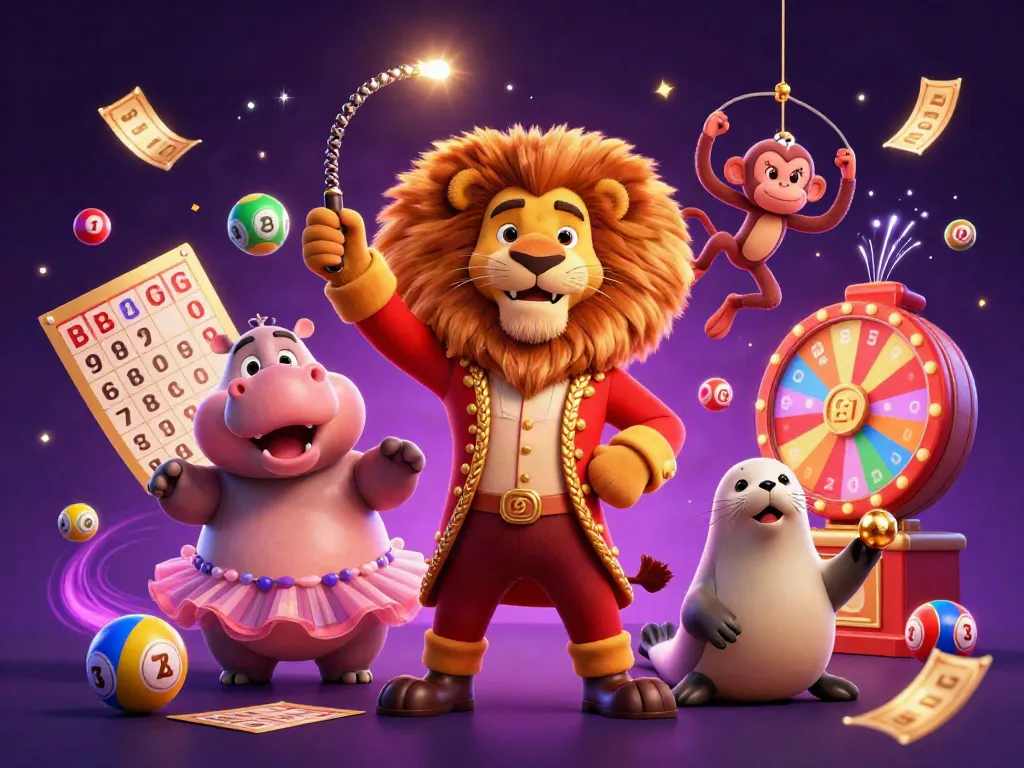 Step into the vibrant world of nhà cái uy tín with engaging circus characters amidst colorful lottery elements.