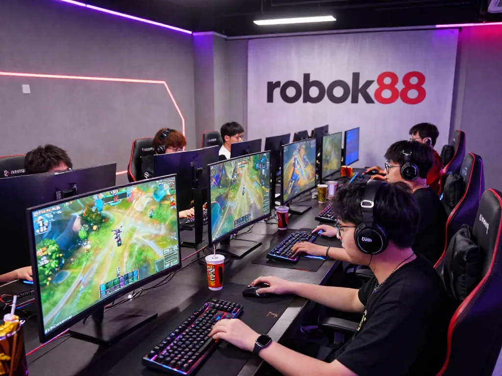Gamers immersed in competitive play at rokok88 esports lounge