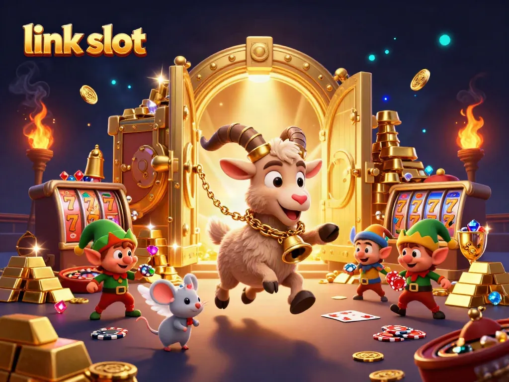 Experience the thrill at link slot casino with Krampus, angel mouse, and gremlins in 3D illustration.