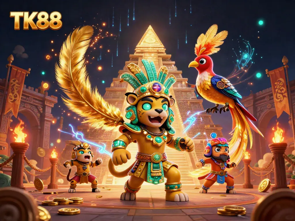Engage with TK88's vibrant casino atmosphere filled with dynamic game elements and colorful characters.