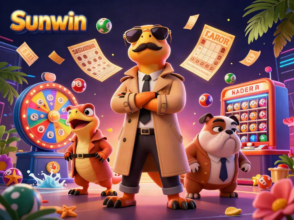Experience the excitement of Sunwin with cartoon raptors entering a casino VIP lounge.