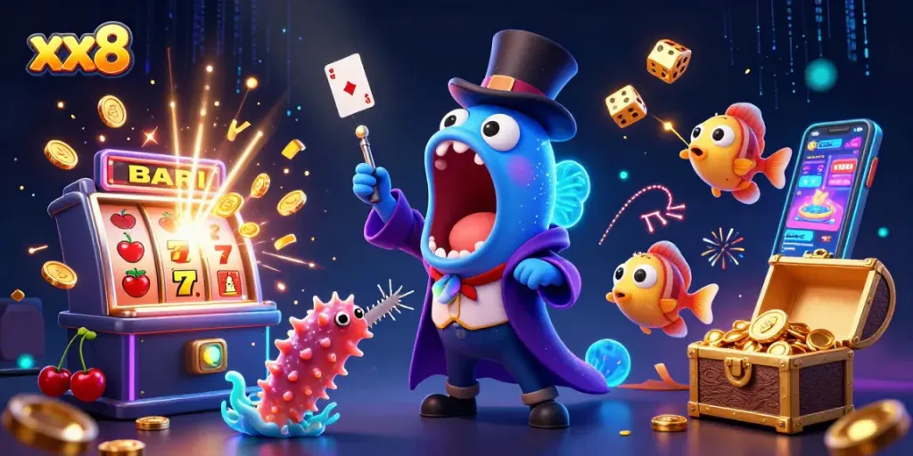 Experience winning thrills with xx8 in a vibrant scene of animated casino magic and excitement.