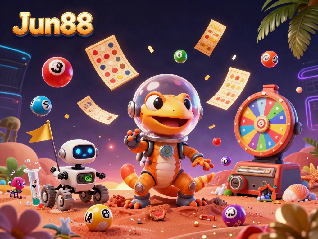 Experience the excitement of Jun88 with a Martian gecko discovering a hidden golden casino.