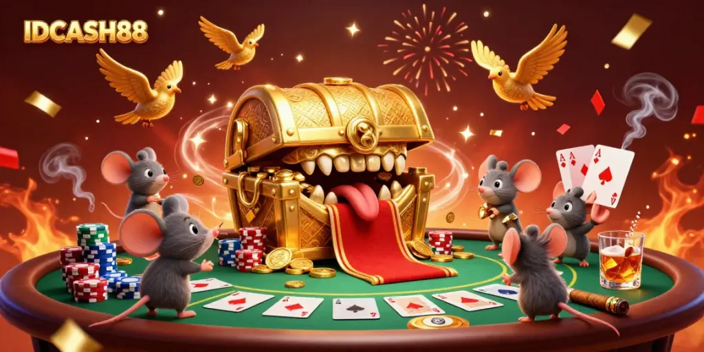 Experience thrilling games at IDCASH88 with captivating visuals of treasure and poker excitement.