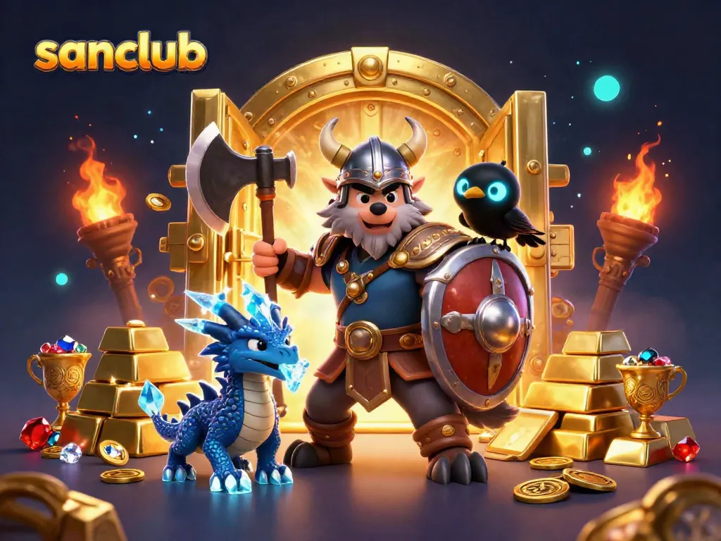 Experience thrilling gameplay at sanclub with a Viking wolf warrior, fierce dragon, and treasures.