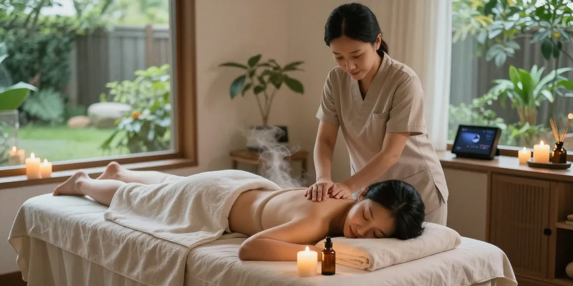 Enjoying a soothing 서울출장마사지 in a tranquil wellness studio with calming atmosphere.