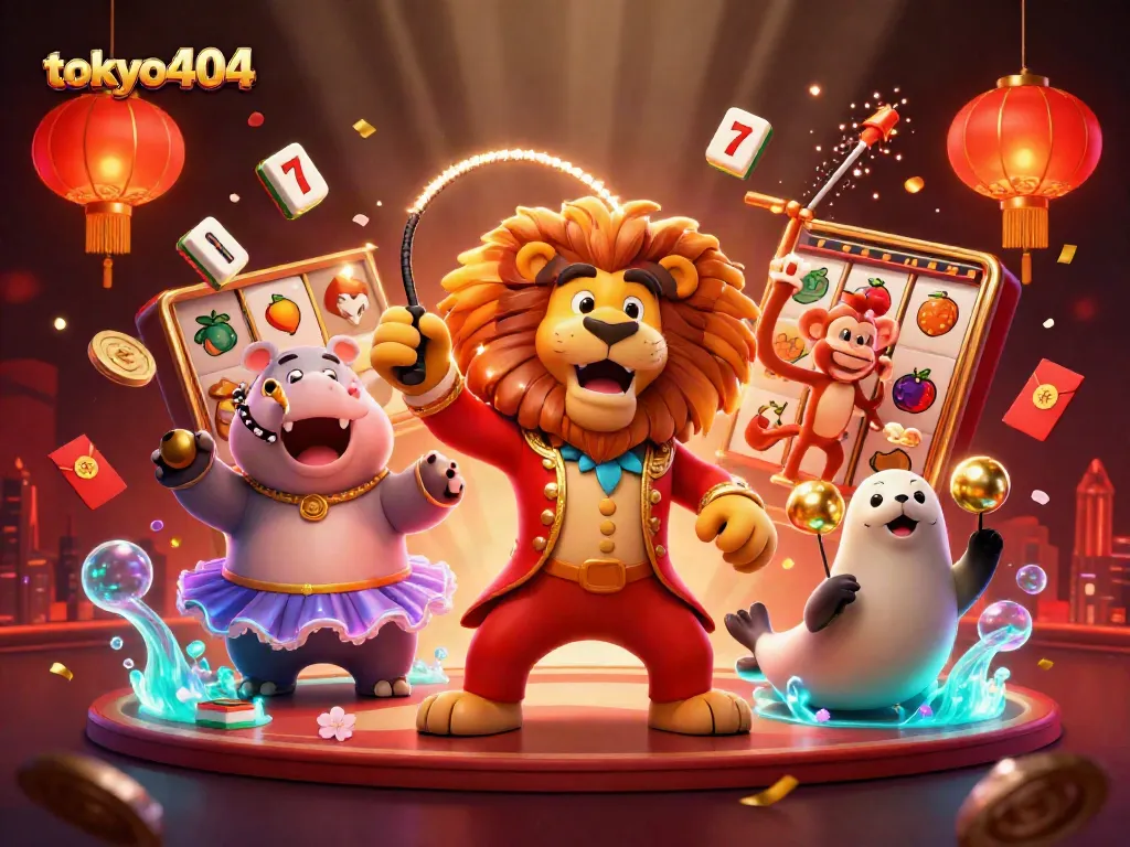 Experience the excitement of tokyo404 slots with vibrant circus characters and dynamic casino elements.