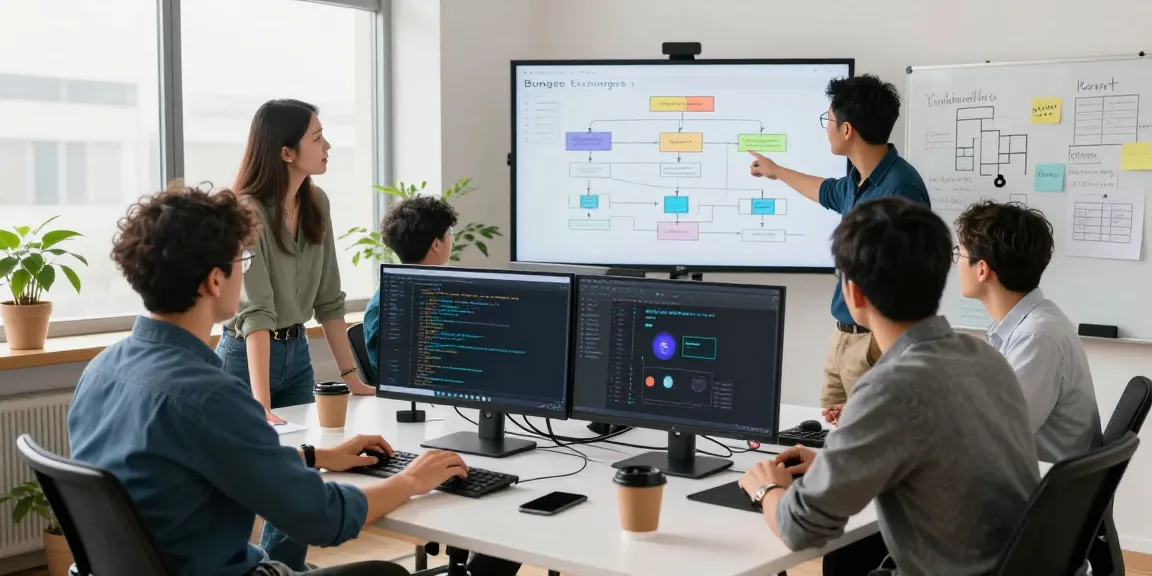 Team discussing Bungee Exchange cross-chain solutions in a modern workspace